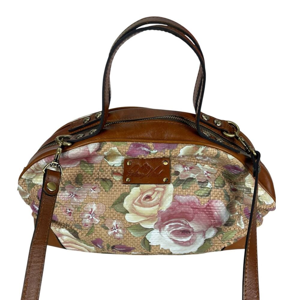 PATRICIA NASH Crackled ROSE GARDEN Woven Straw SATCHEL Bag FLORAL